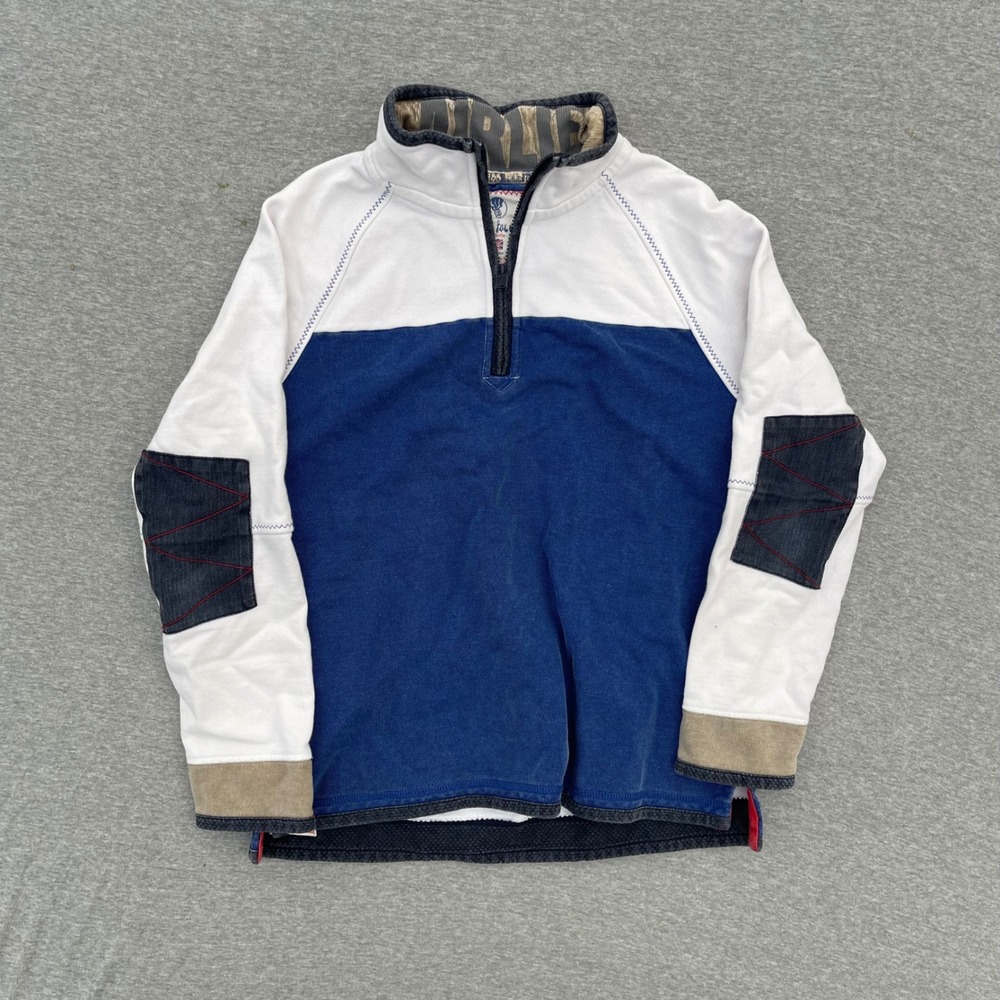 FatFace Airlie Mens M 1/4 Zip Pullover Blue White Rugby Cotton Sweatshirt